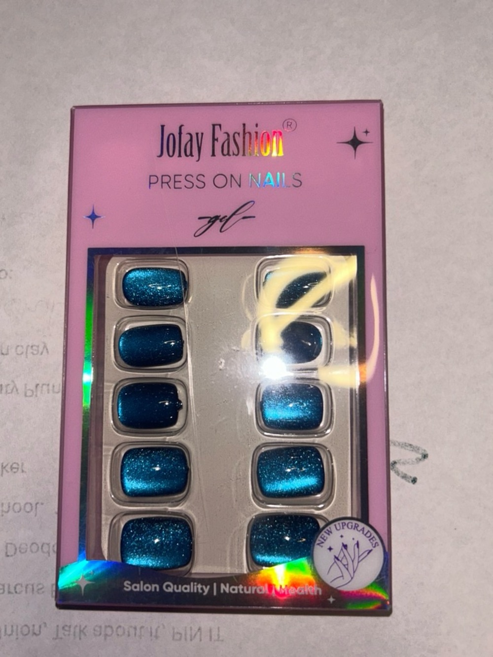 Blue cat eye Press-On Nails with glue